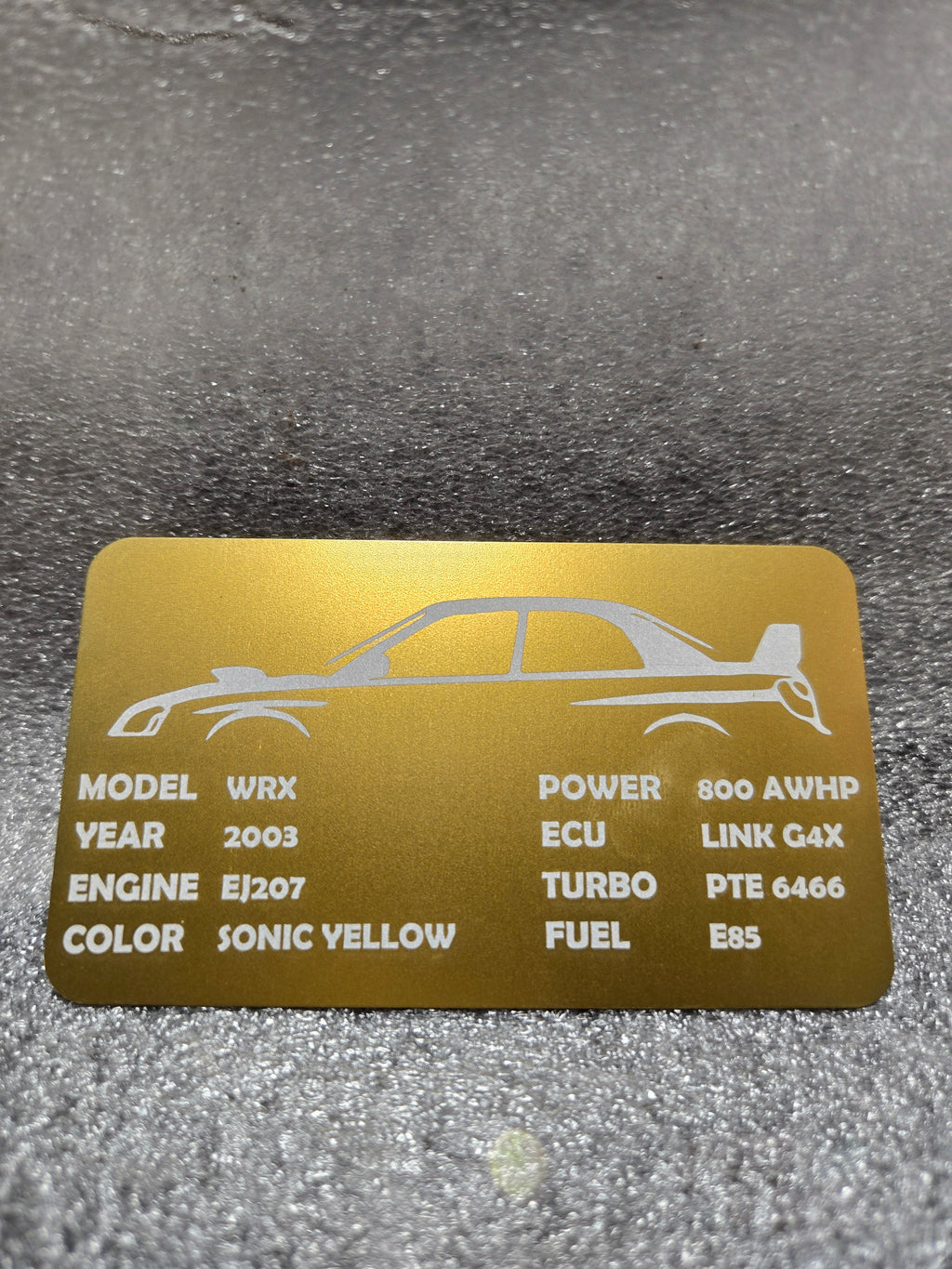 Subaru - Custom Anodized Aluminum VIN / Spec / Build badge plate