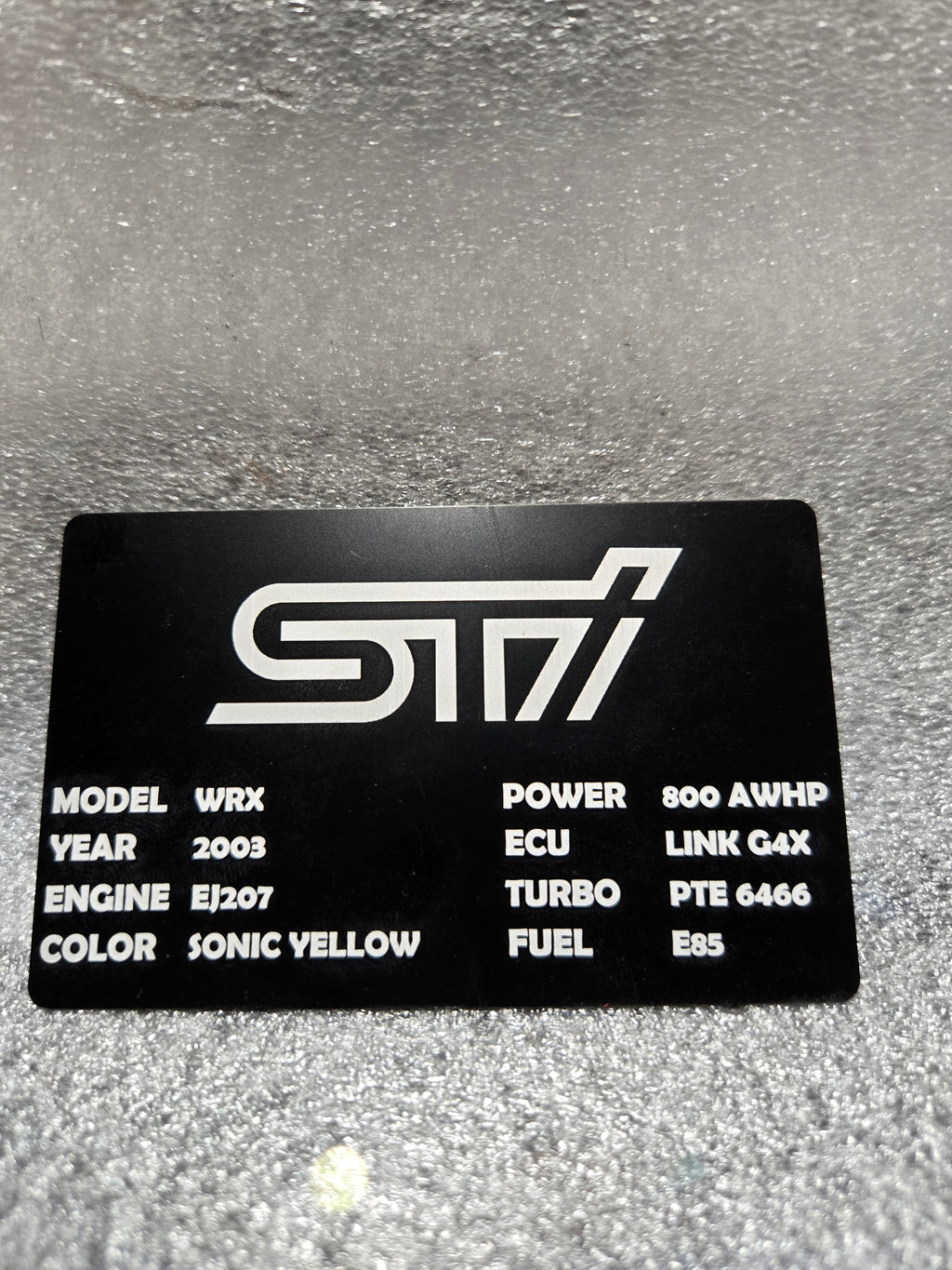 Subaru - Custom Anodized Aluminum VIN / Spec / Build badge plate