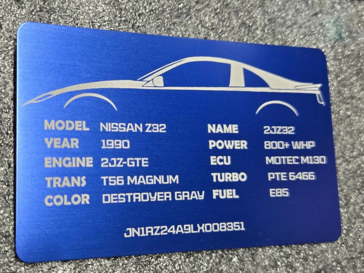 Nissan - Custom Anodized Aluminum VIN / Spec / Build badge plate