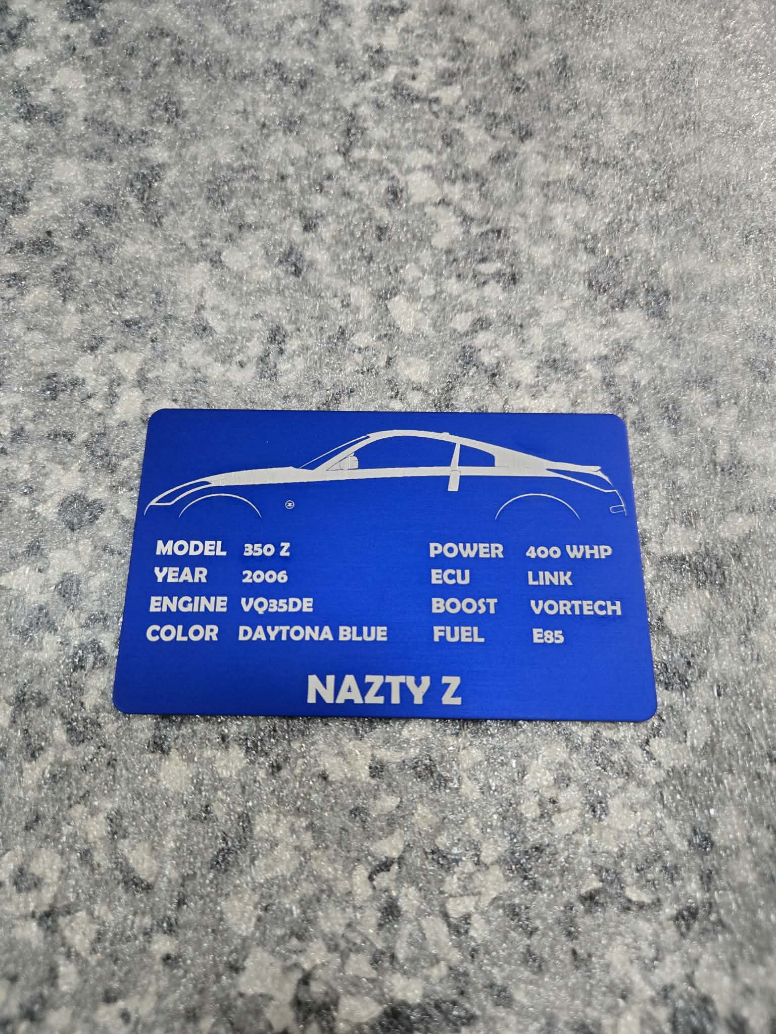 Nissan - Custom Anodized Aluminum VIN / Spec / Build badge plate