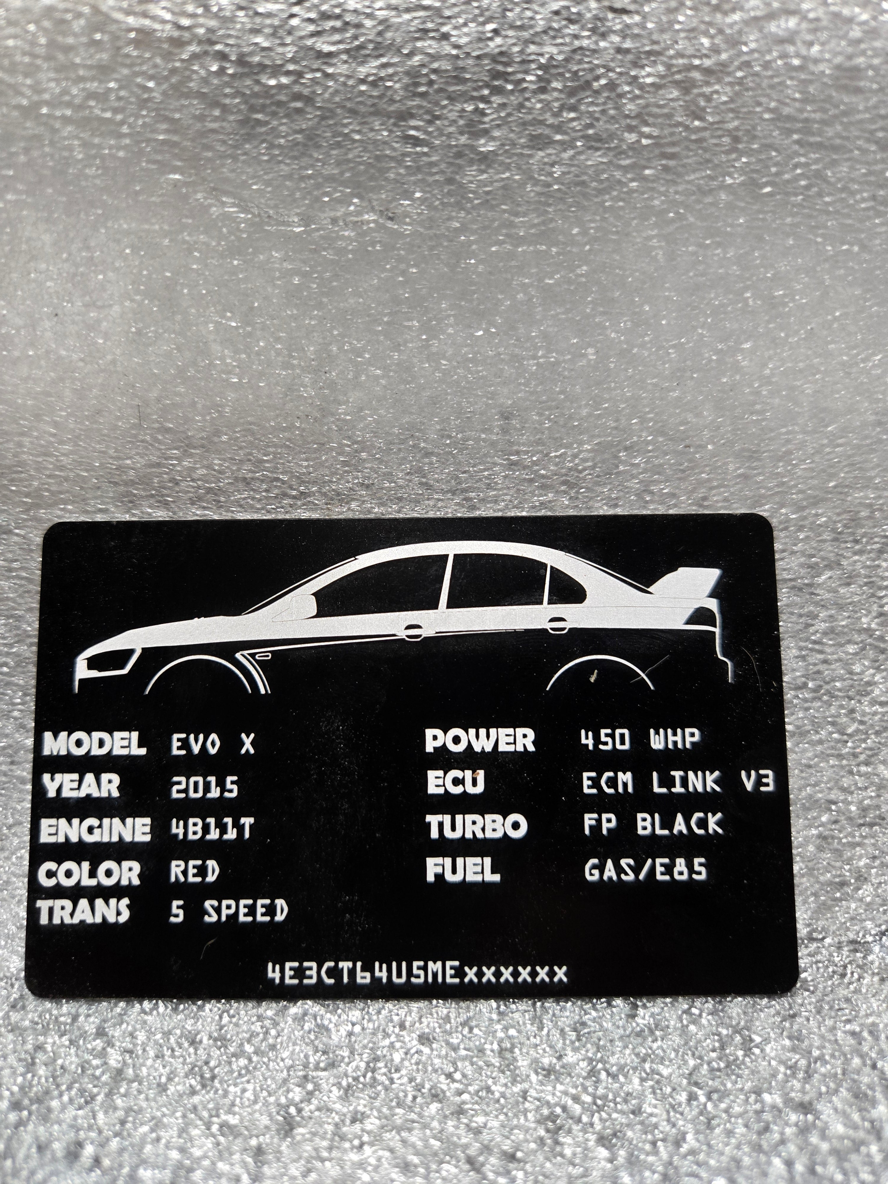 Custom Mitsubishi VIN / Spec Build Plate – Laser Engraved – Syn