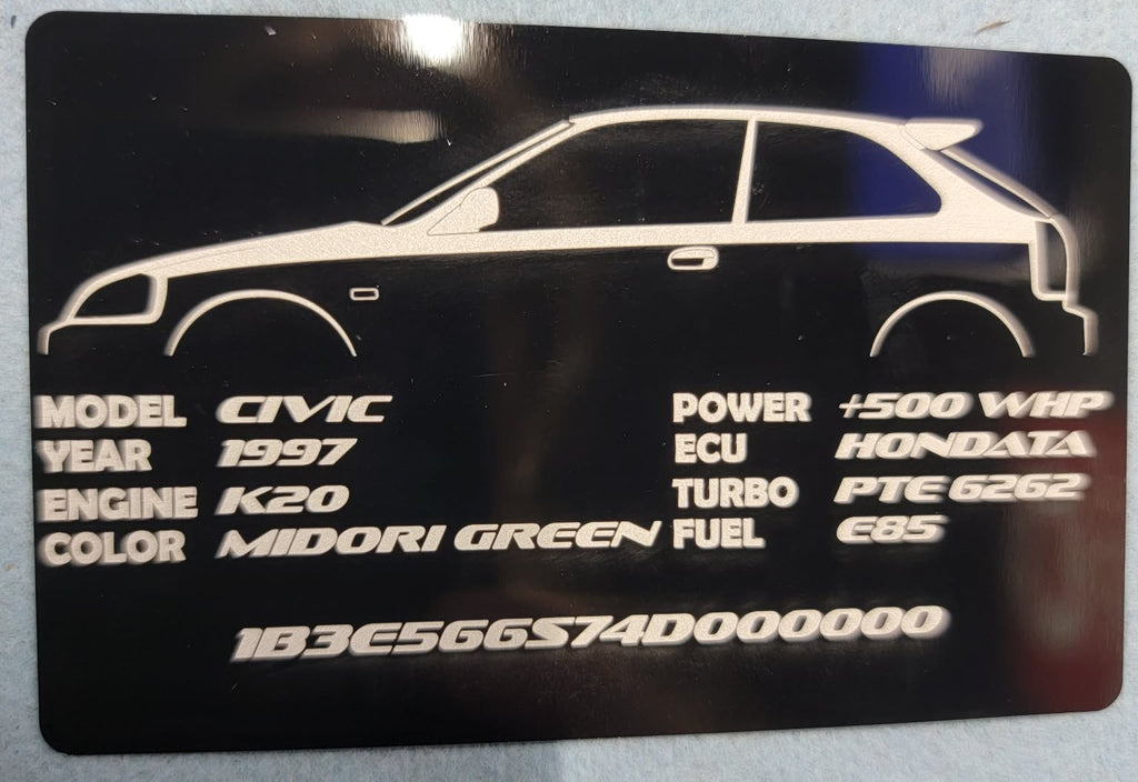 Honda- Custom Anodized Aluminum VIN / Spec / Build badge plate