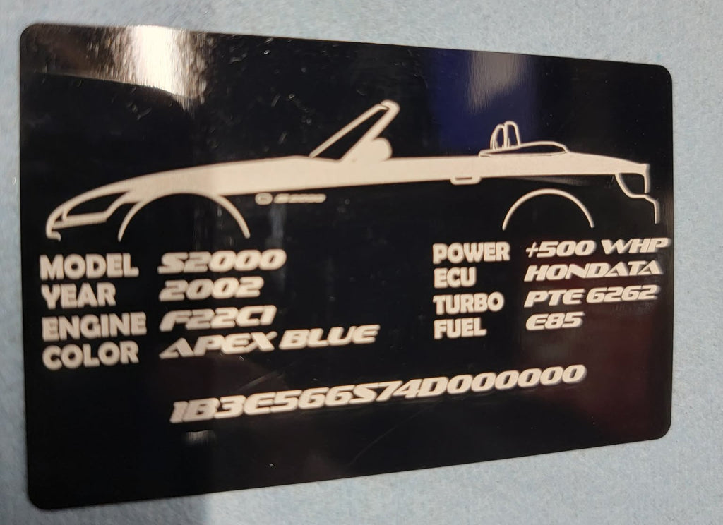 Honda- Custom Anodized Aluminum VIN / Spec / Build badge plate