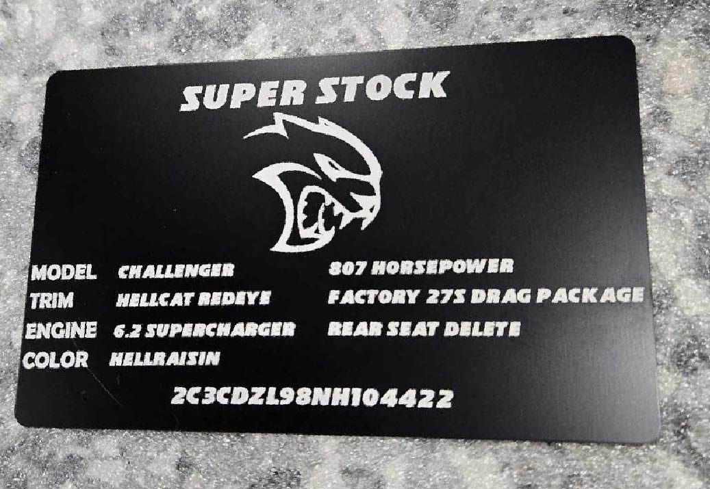 Custom Dodge Anodized Aluminum VIN Plate – Laser Engraved Build