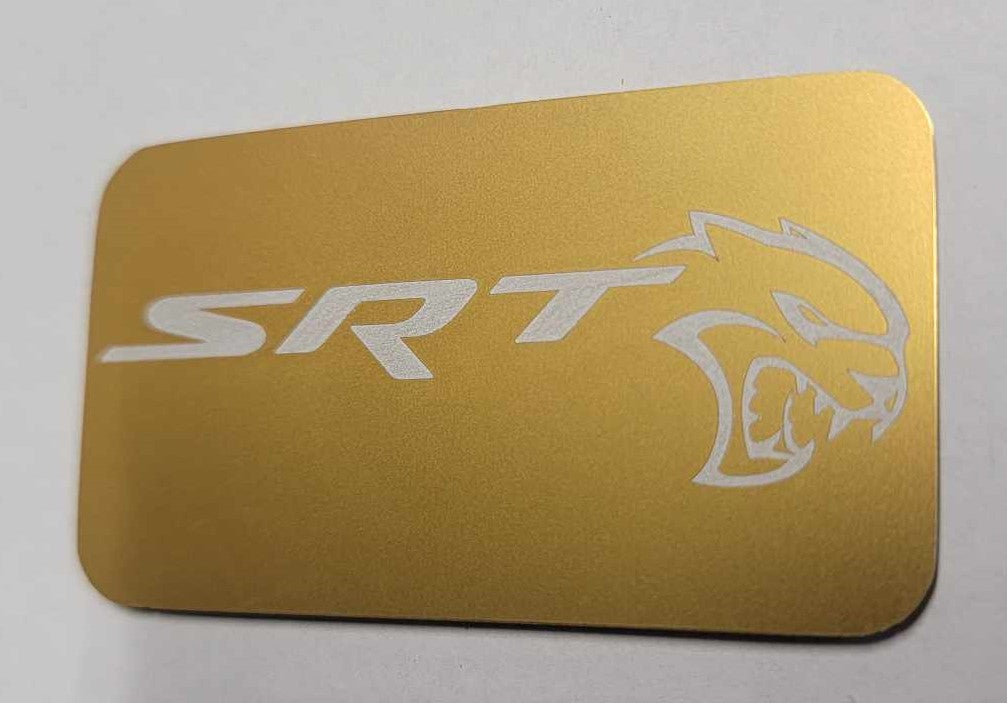 Laser‑engraved gold anodized Hellcat supercharger lid badge