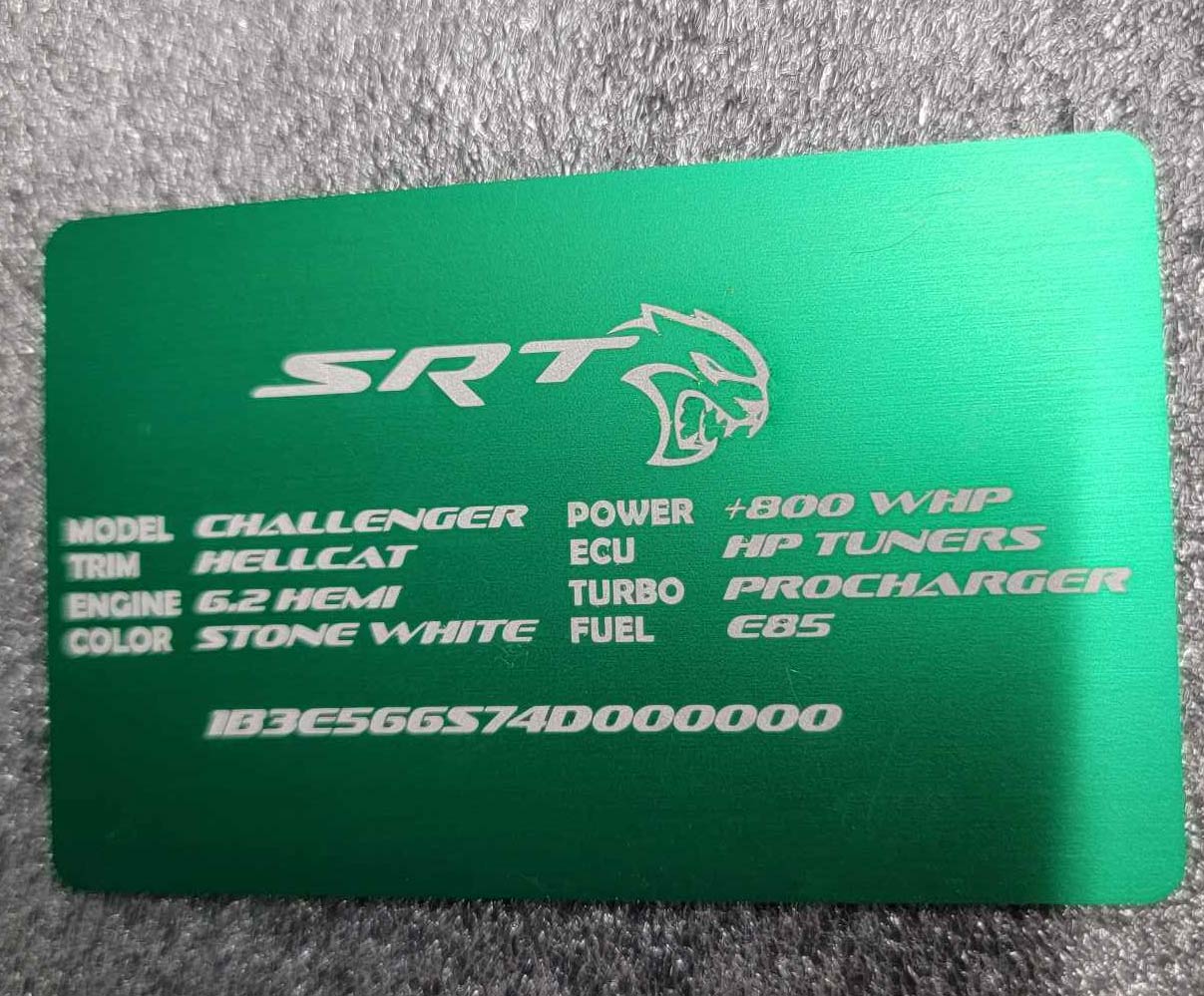 Custom Dodge Anodized Aluminum VIN Plate – Laser Engraved Build