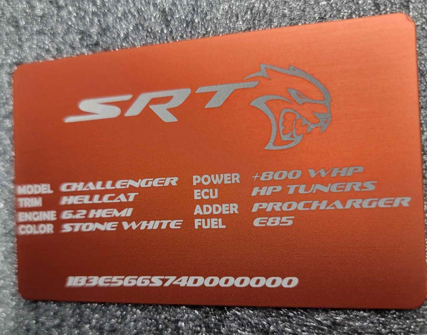 Custom Dodge Anodized Aluminum VIN Plate – Laser Engraved Build